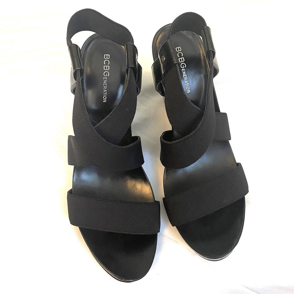 BCBGeneration Black Wedge Platform Sandals